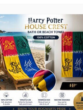 Harry Potter Hogwarts Houses Crests Beach Towel Universal Studios